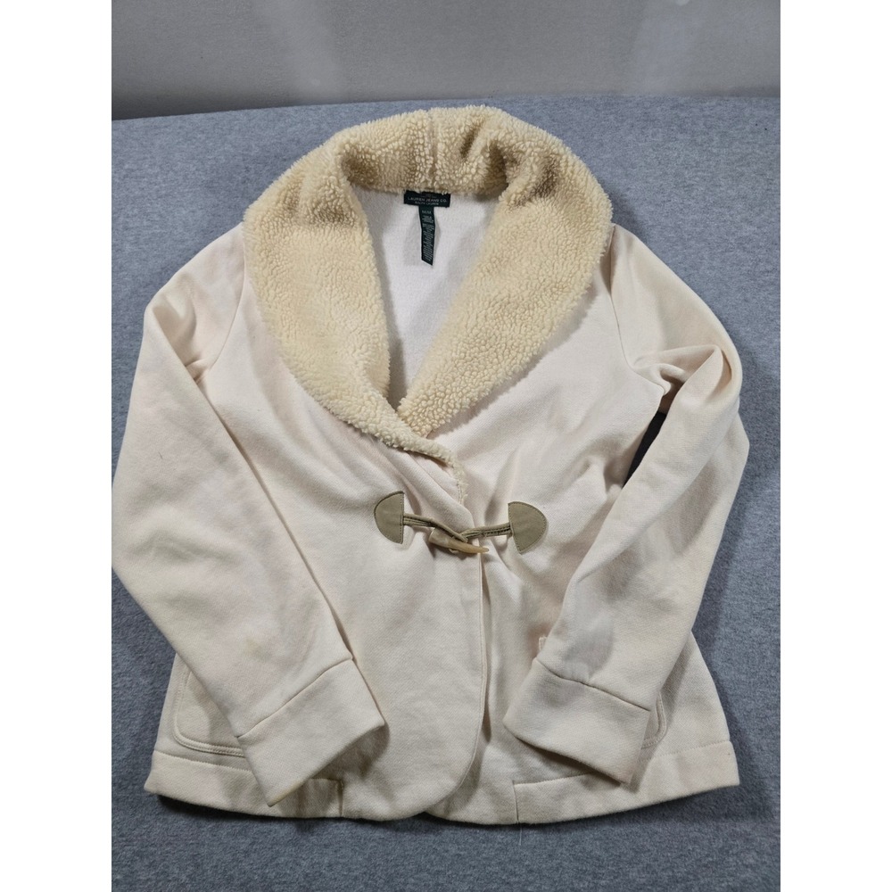 Lauren Jeans Co Ralph Lauren Cream Toggle Jacket Faux Shearling Collar Medium